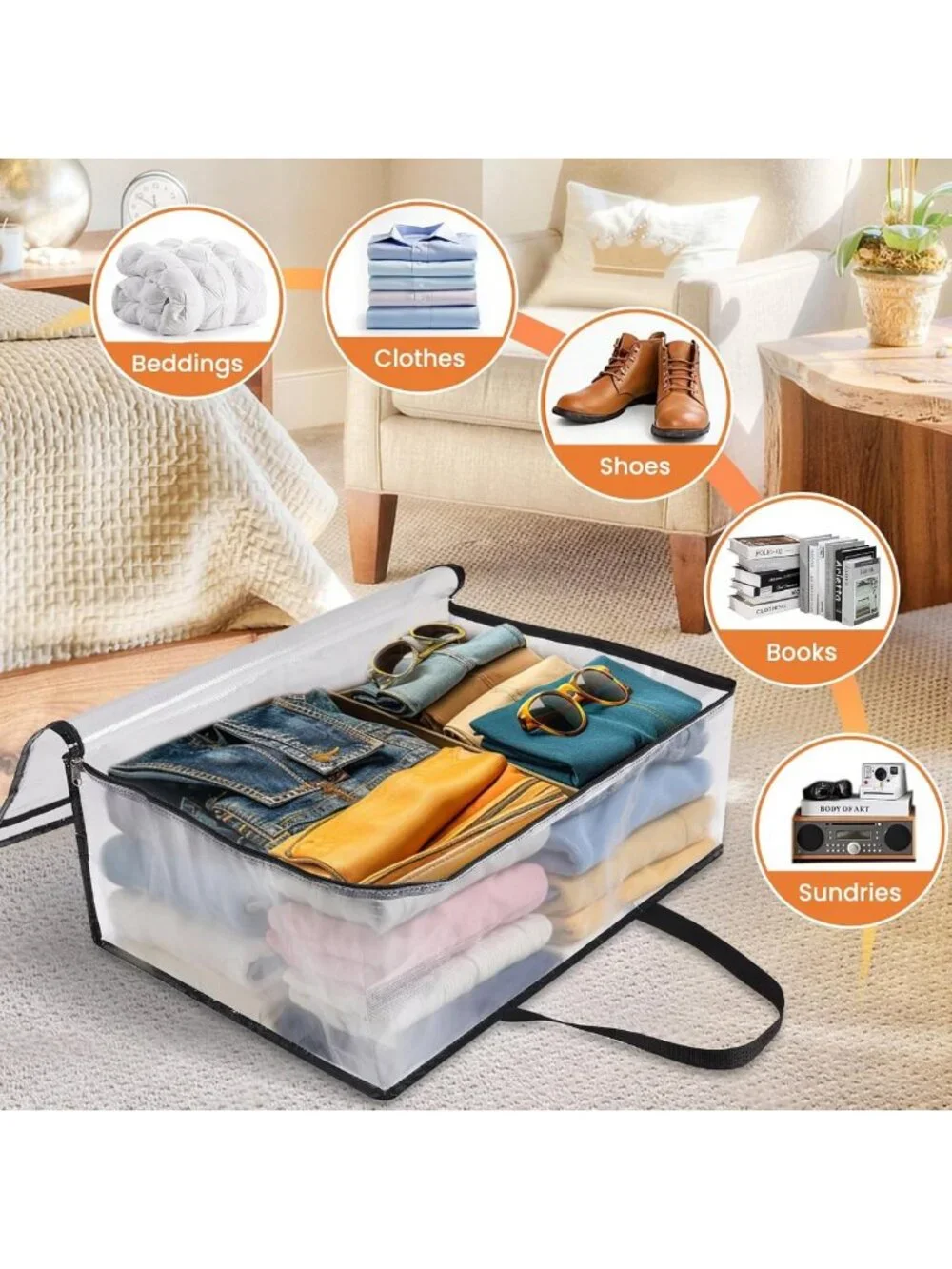 6 Pack Clear Storage Bags for Bedding, Comforters & Clothes - 60L Space Saver